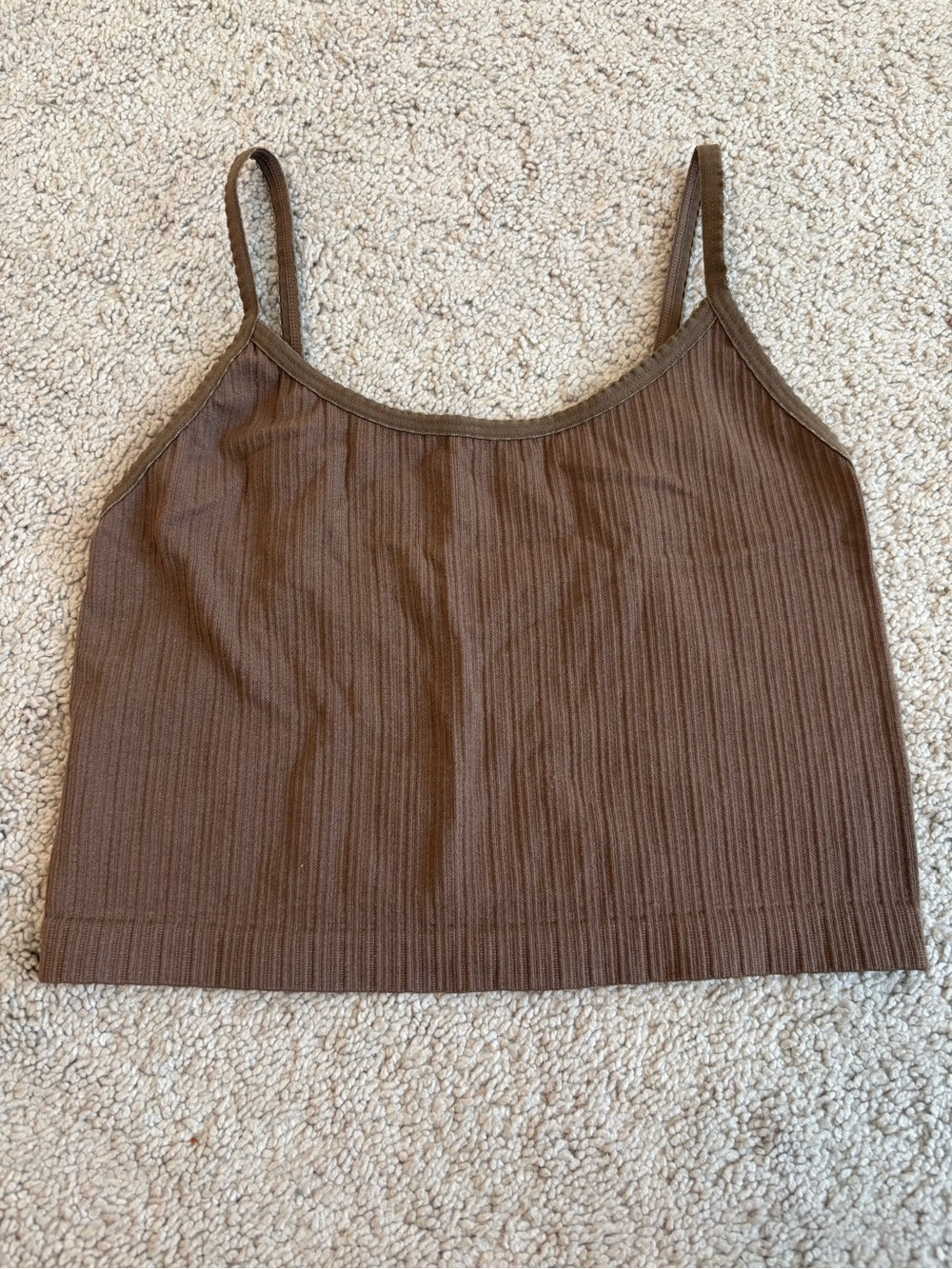 PacSun Contour Brown Ribbed Spaghetti Strap Crop Tank, Women’s Small